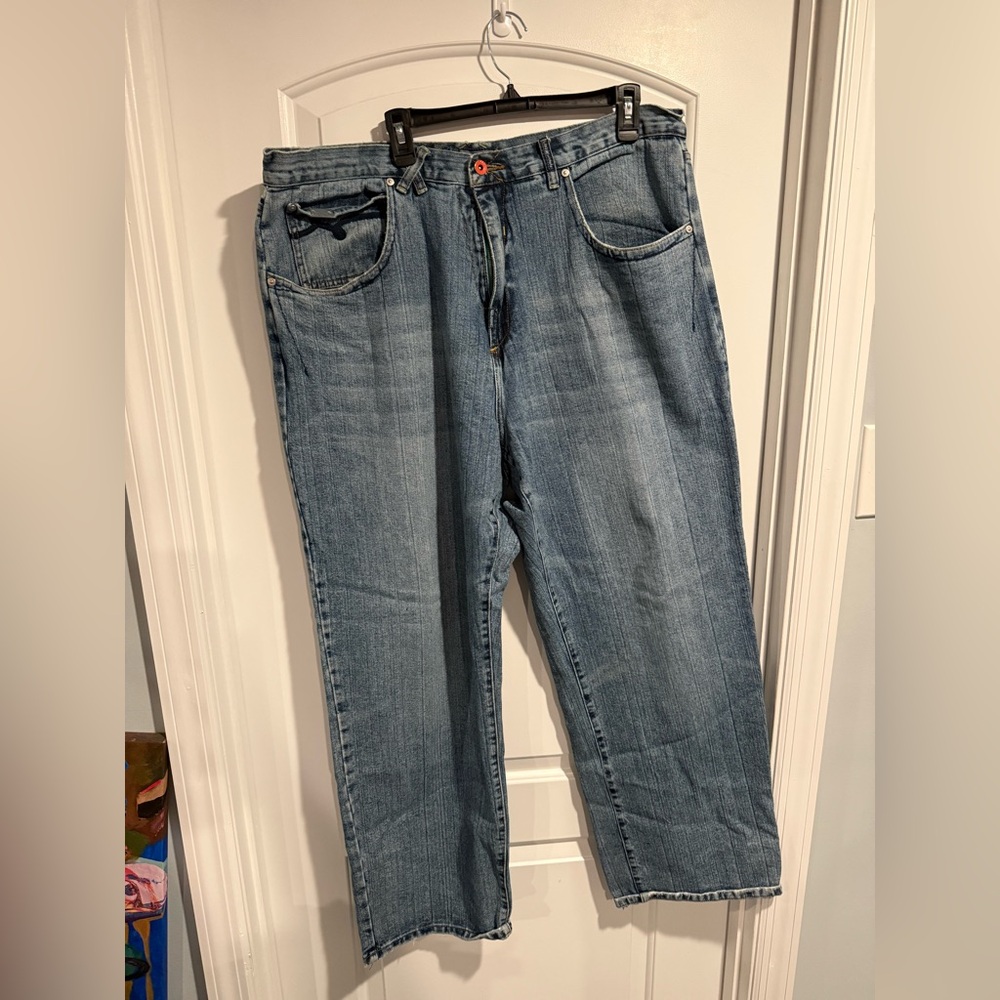 LRG Size 40 Straight Blue Jeans w/ Embroidered Back Pockets